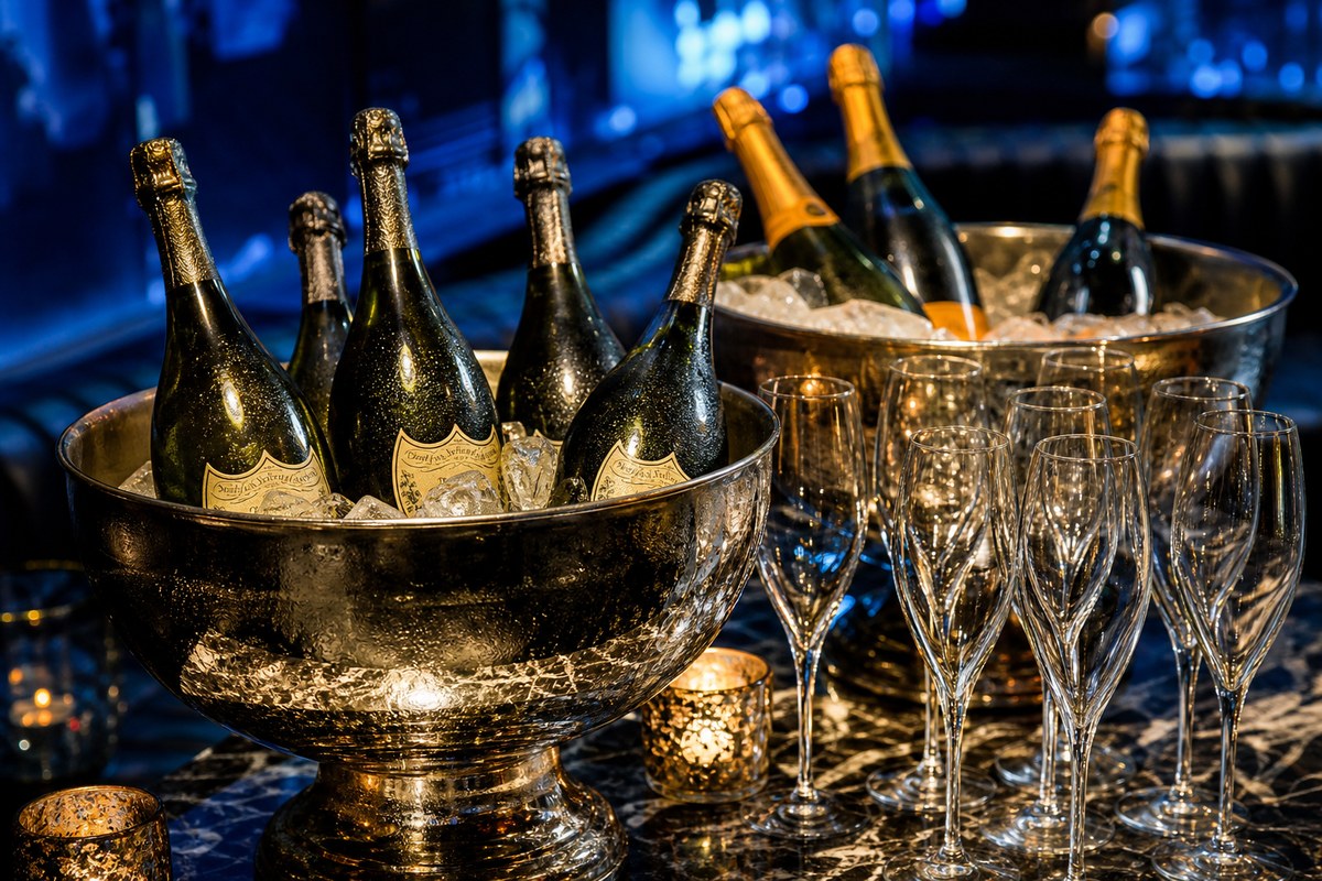 Champagne service at Aprés Lounge